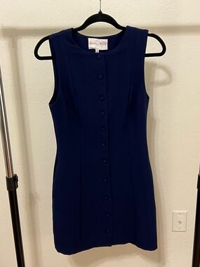 Charles Henry Sleeveless Navy Shift Dress with Front Buttons